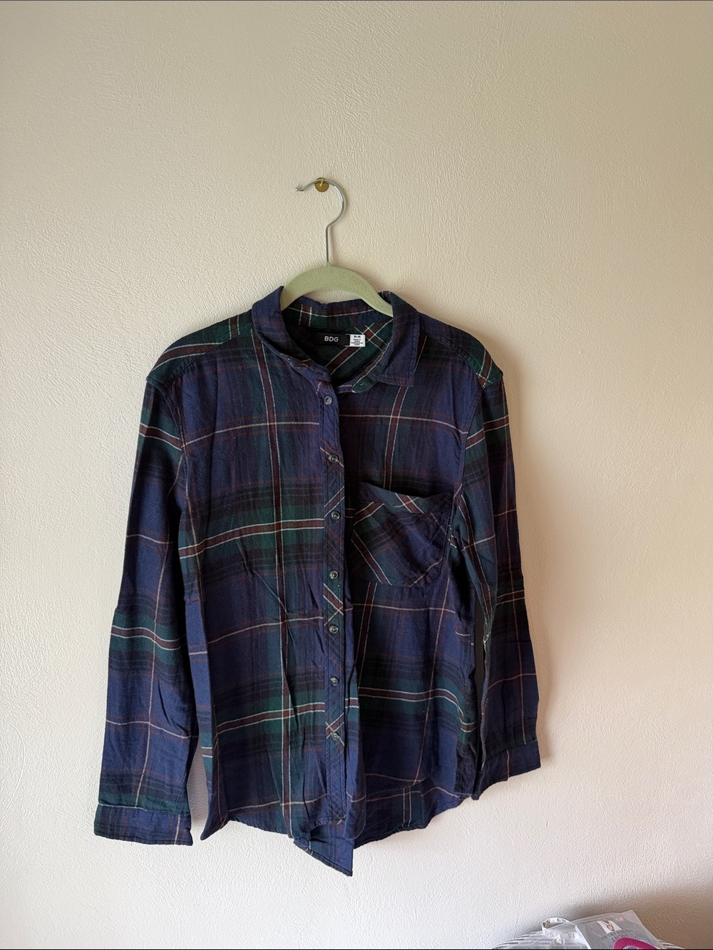 BDG Navy, Green & Rust Plaid Button-Front Shirt